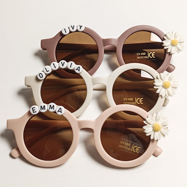 Lunettes de soleil personnalisées pour filles-Lunettes de soleil pour tout-petits-Lunettes de soleil en forme de marguerite-Lunettes de soleil pour enfants mignons, cadeau pour bébé