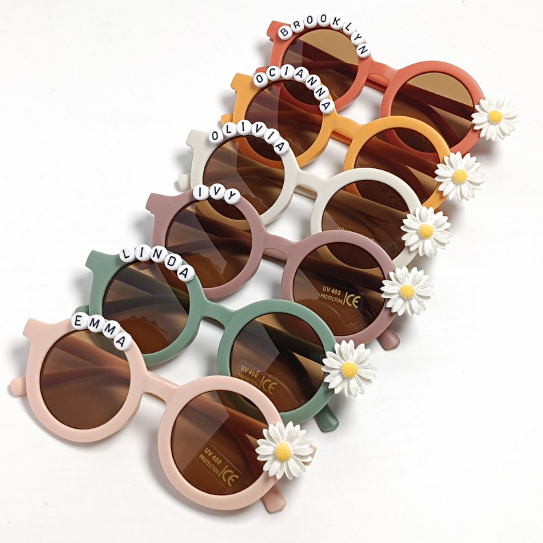 Lunettes de soleil personnalisées pour filles-Lunettes de soleil pour tout-petits-Lunettes de soleil en forme de marguerite-Lunettes de soleil pour enfants mignons, cadeau pour bébé image 4