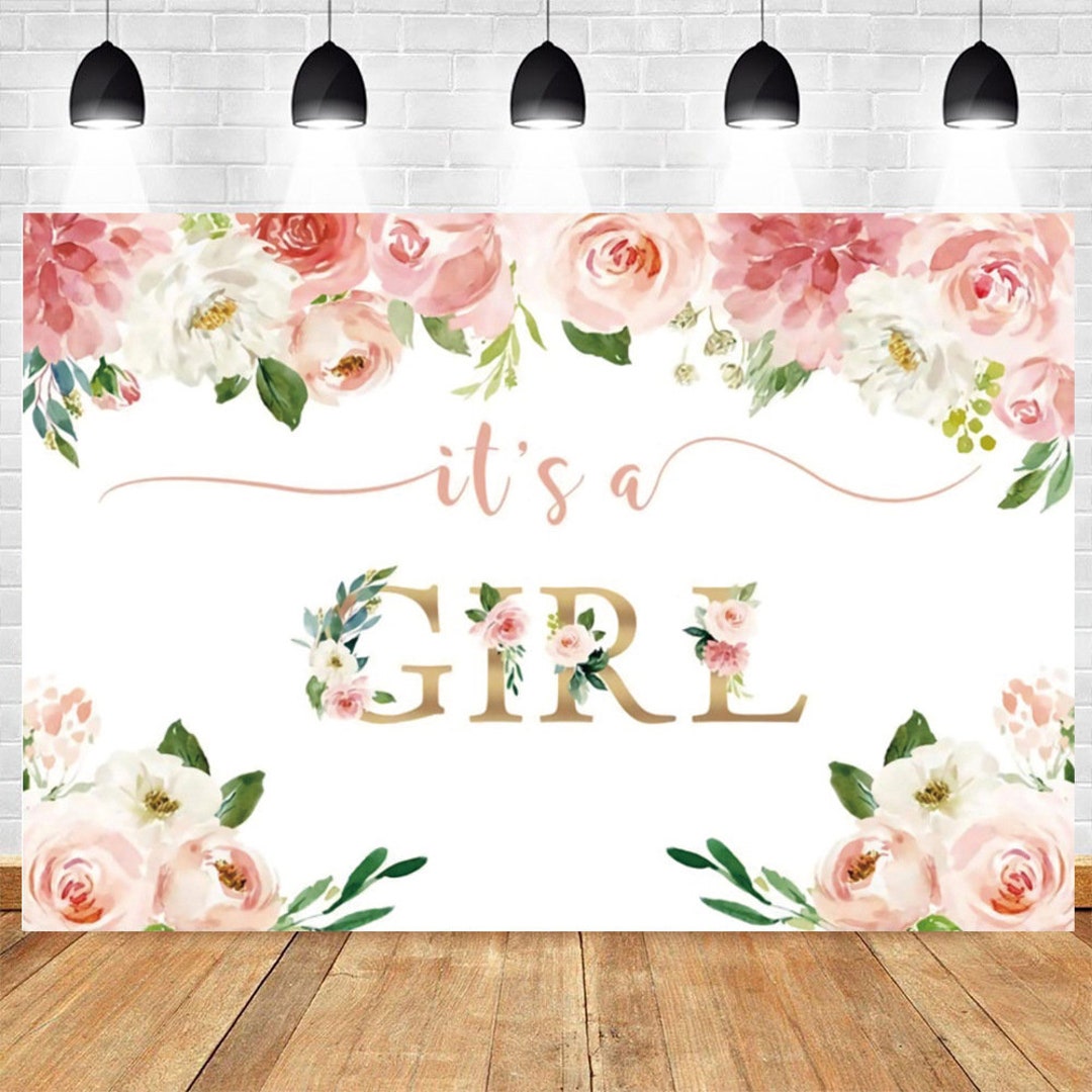 It's a Girl Baby Shower Backdrop Pink Floral Photography - Etsy Sweden