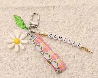 Personalized Name Keychain for Little Girl, Daisy Charm,Custom Backpack Tag For Kids, Easter Gift For Toddler, Birthday Gift