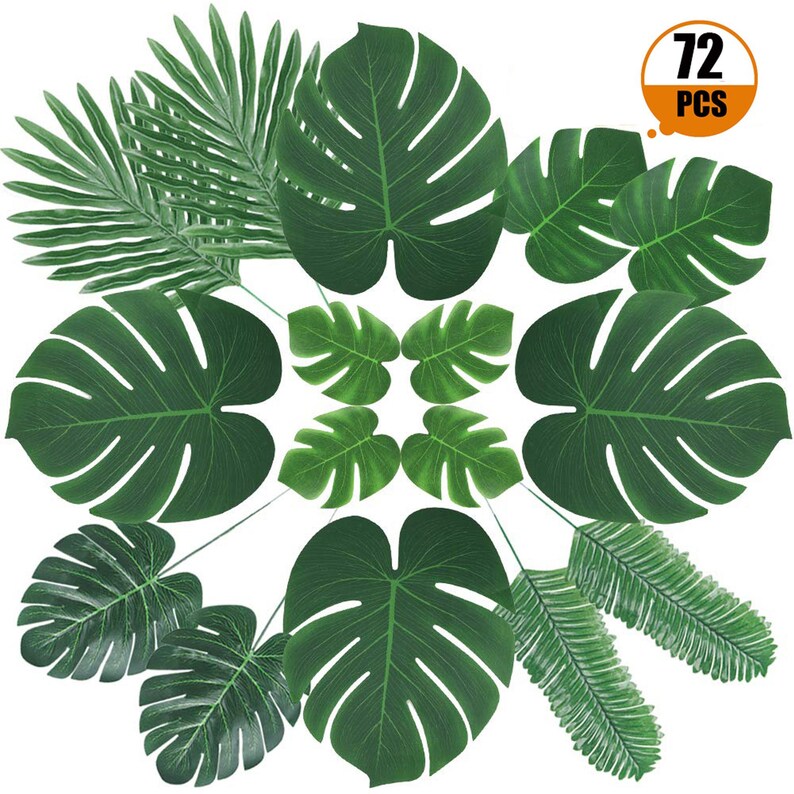72PCS Artificial Palm Leaves Tropical Faux Leaves With Stems Etsy