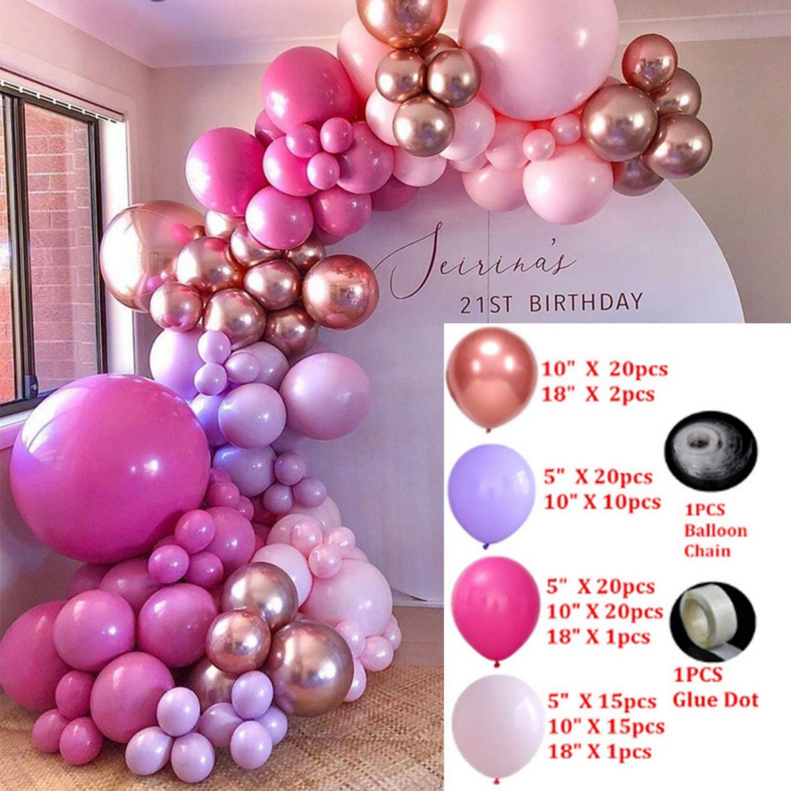 Download 126PCS Hot Pink Balloon Garland Arch Kit Baby Pink Purple ...