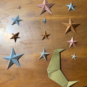 Origami moon and stars