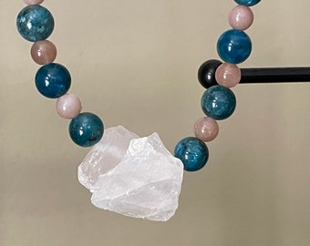 Bracelet- Sunstone & Blue Apatite with Raw Quartz