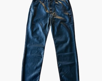 Vintage GAP Black Faux Leather Trousers Straight Leg High Waisted 90s Minimal 6