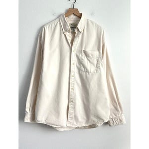 Camisa de manga larga con botones Eddie Bauer, talla grande, color crema, sarga vintage de algodón, para hombre.