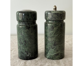 Forest Green MCM Marble Salt Pepper Shaker Mill Natural Stone Mid-Century Modern