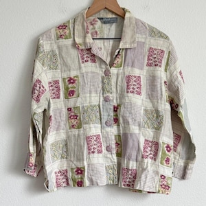 Vintage Carol Anderson Floral Patchwork Blouse Cottagecore Boho Grandma Top 90s