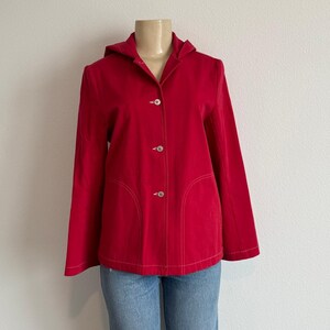 VTG Margaret O'Leary rote Kapuzen-Utilo-Jacke Baumwolle Lycra Trenchcoat Gorpcore