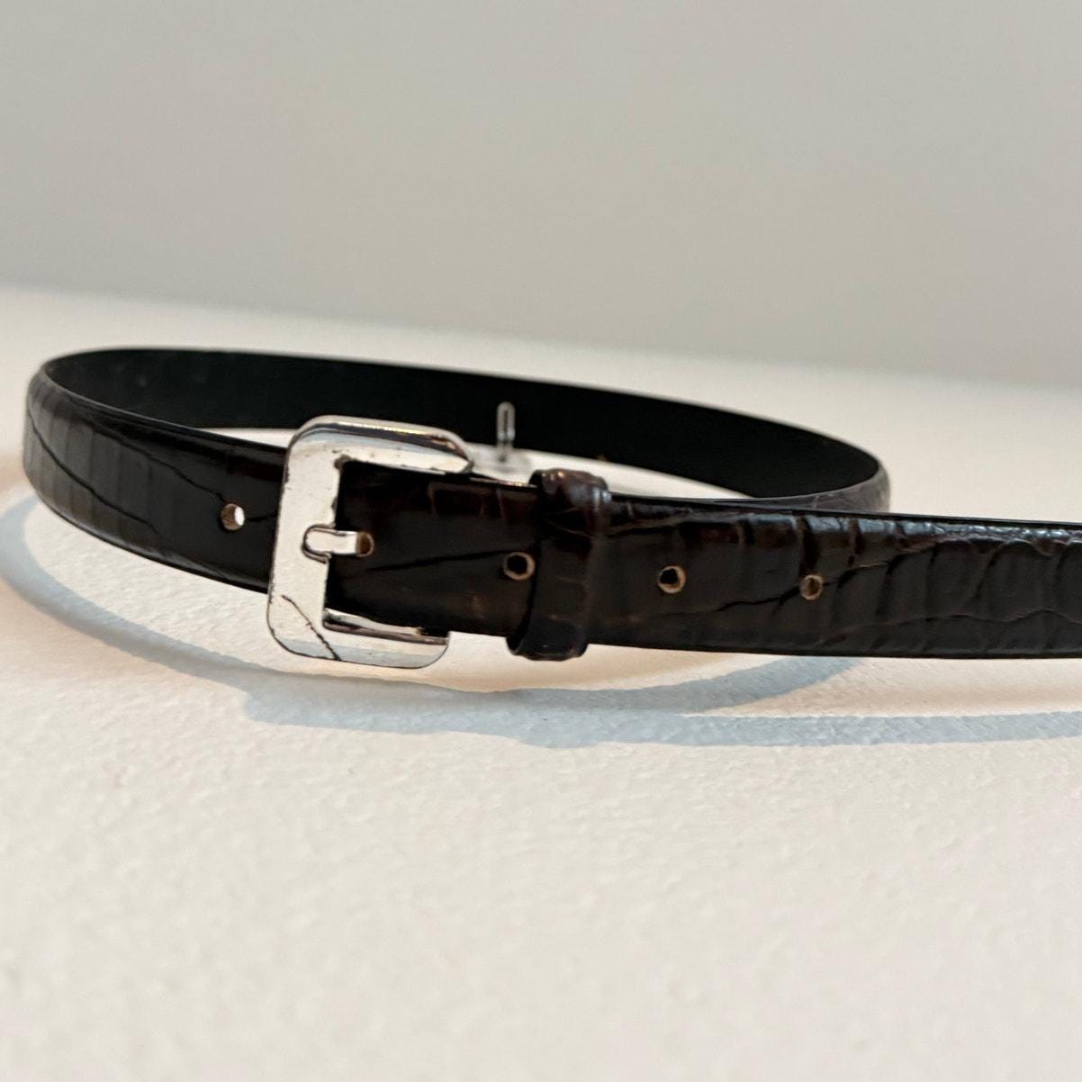 Vintage Ann Taylor Dark Brown Croc Embossed Leather Belt 