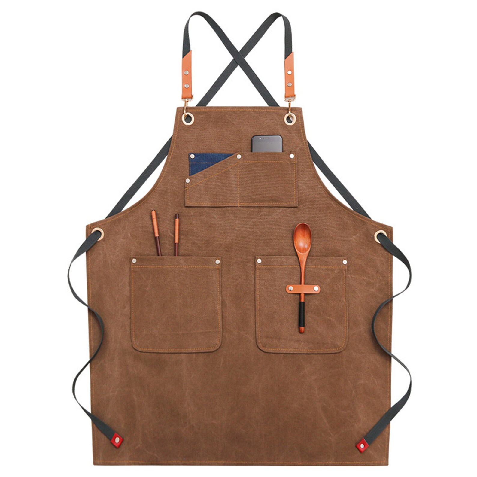 Leather Work Apron With Pockets Grey Canvas Work Apron Waxed Etsy