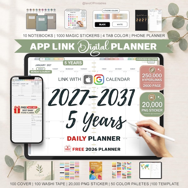 ULTIMATE Digital Planner 2027 2028 –2031, Goodnotes Planner, Five Year Planner, iPad Planner, Notability, Hyperlinked Planner, ALL in ONE