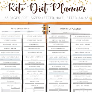Keto Diet Planner, Weight Loss Tracker, Ketogenic Diet, Low Carb Meal Plan, Grocery List, Food Journal, Workout Printable, Insert PDF Refill
