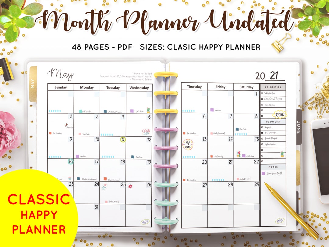 Monthly Planner Undated Monthly Organizer Calendar 2 Page Layout Month ...