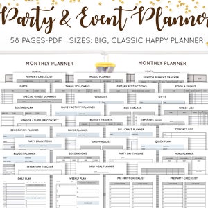 Event Planner, Birthday Party Planner, Event Coordinator, Schedule Checklist Organizer Editable Printable Mambi Happy Planner HP Insert PDF