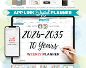 Digital Weekly Planner, Goodnotes Planner, Notability Planner, 2026 - 2035, 10Years Digital Planner, Hyperlinked Planner, Digital Sticker