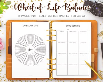 Wheel of Life Balance, Wheel of Life Template, Goal Planner, Life Management Binder, Self Improvement Printables, Journal PDF Inserts Refill