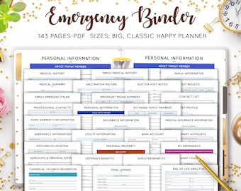 Emergency Binder, Emergency Preparedness Printable, In Case of Emergency, Important Document Binder, Mambi Happy Planner Inserts PDF Refill