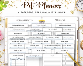 Pet Planner, Pet Vaccination Record Book, Pet Planner Printable, Pet Information Sheet, Puppy Cats Dogs, Mini Mambi Happy Planner HP Inserts