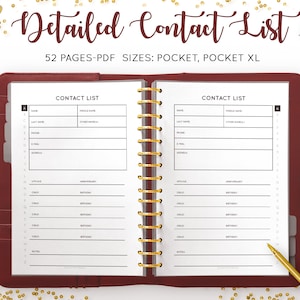 Detailed Address Book, Address Book With Tabs, Contact List, Address Book Refillable, Contact Information, Log Pocket XL, PDF Insert Refill