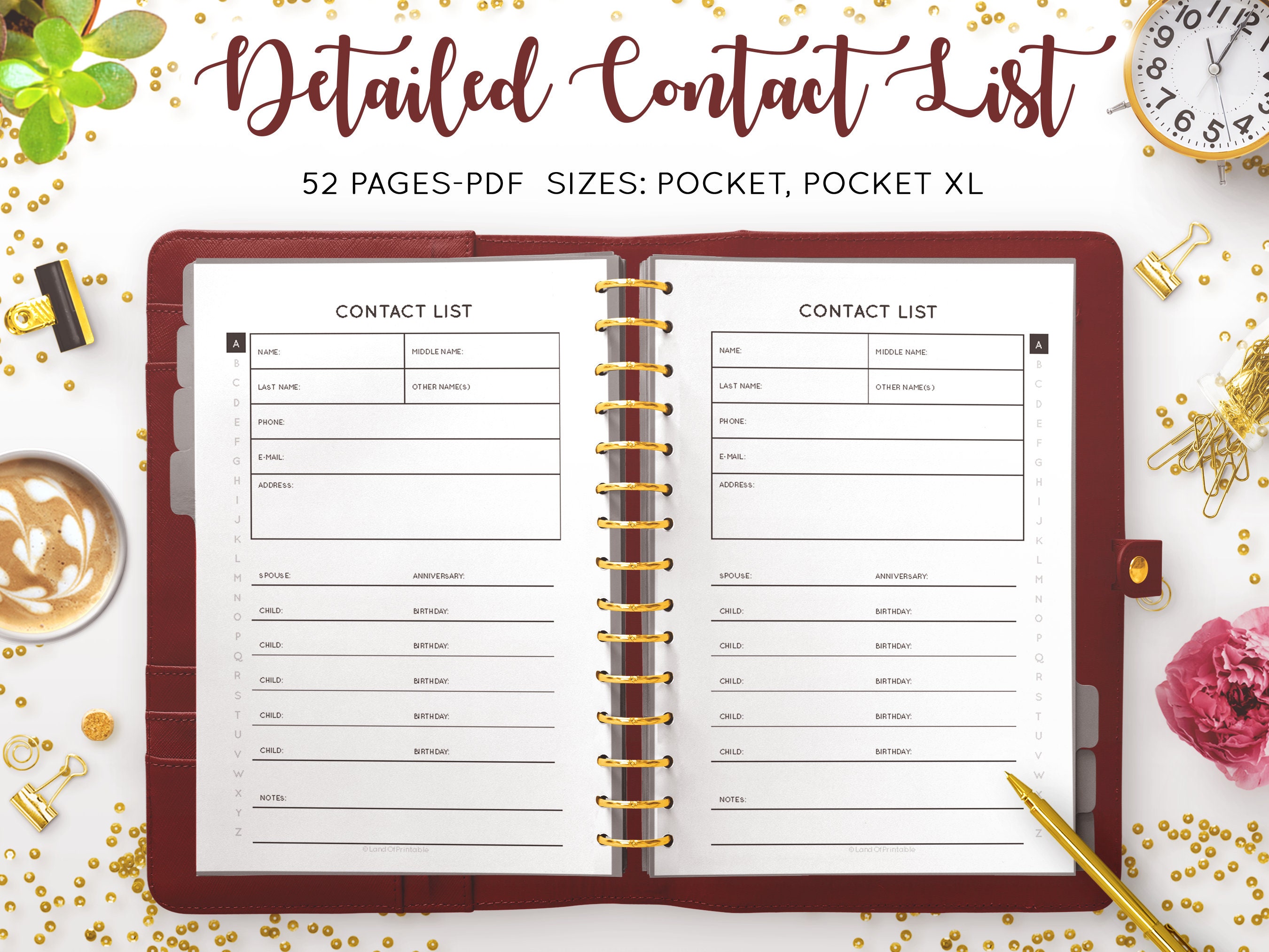 Detailed Address Book, Address Book With Tabs, Contact List, Address Book Refillable, Contact Information, Log Pocket XL, PDF Insert Refill