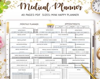 Medical Planner Printable, Medical Tracker, Medical Binder, Health Care Planner, Doctor Visit, Mambi Mini HP Happy Planner Insert Refill PDF