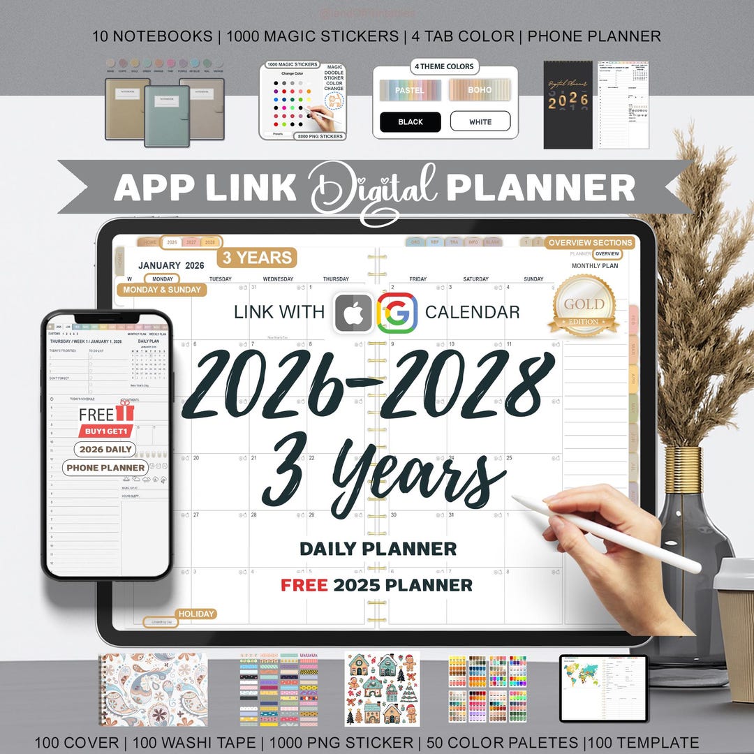 Digital Planner, Goodnotes Planner, 2026 2027 2028, iPad Planner ...