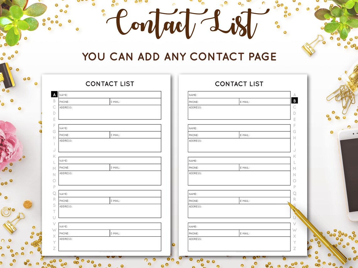 Contact List Address Book Log Contact Book Address Book With Tabs List Phone Book Contact