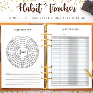 Habit Tracker Habits Tracker Habit Journal Chart Daily Monthly Routine Log, Fitness, Water, Weight Loss Tracker Printable Inserts PDF Refill