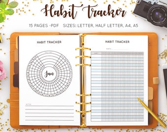 Habit Tracker Habits Tracker Habit Journal Chart Daily Monthly Routine Log, Fitness, Water, Weight Loss Tracker Printable Inserts PDF Refill