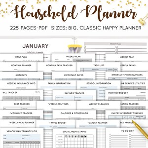 Household Planner, Home Management Planner, Household Binder, Family Planner, Home Organization, Mambi Happy Planner HP Inserts PDF Refill