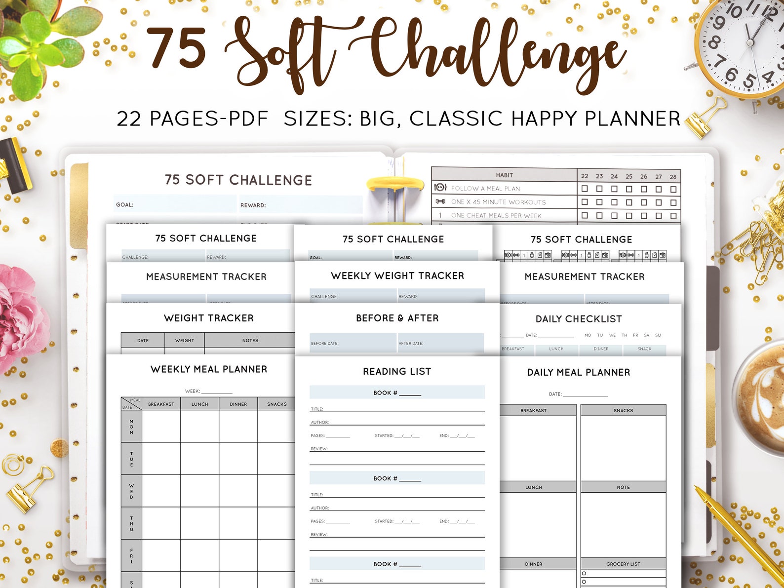 75 SOFT Challenge Tracker Easy 75 Day Weekly Meal Planner Etsy