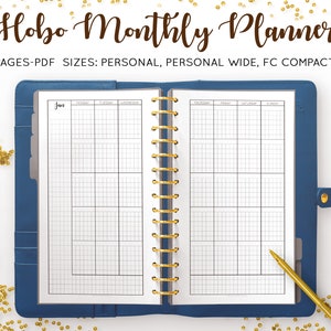 Hobonichi Monthly Printable, Undated Monthly Planner, Grid Planner, Hobo Techo, Filofax Personal Wide A6 FC Compact PDF Printable Inserts