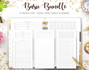 Papel quadriculado com pontos, papel com linhas, papel milimetrado, lista de tarefas imprimível, caderno pontilhado, mini caderno Mambi com discos, refil para HP Happy Planner