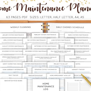 Home Maintenance Checklist, Home Management Binder, Home Planner Printable, Home Improvement Planner, Renovation Planner, Inserts PDF Refill