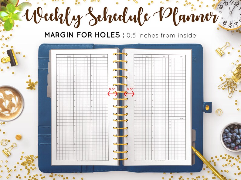 Weekly Schedule Printable, Weekly Vertical Planner, Grid, Hourly ...