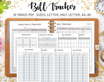 Bill Tracker Payment Expenses Spending Organizer Worksheet Calendar Yearly Monthly Bill Planner Finance Planner PDF Printable Inserts Refill