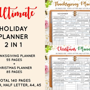 Holiday Planner, Holiday Planner Bundle, Thanksgiving Planner, Christmas Planner, Holiday Printables Organizer To Do List Inserts PDF Refill