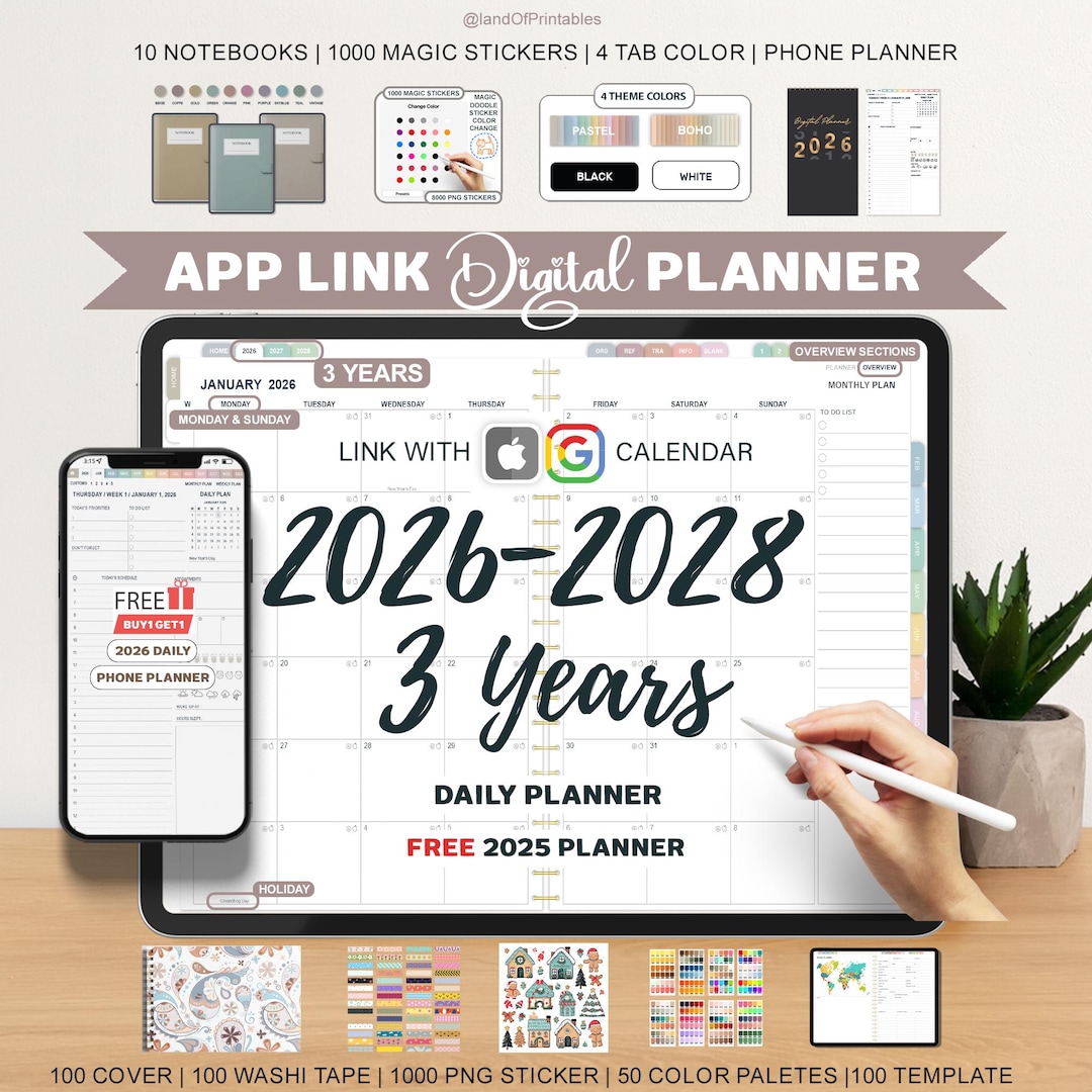 Digital Planner, Goodnotes Planner, 2026 2027 2028, iPad Planner ...