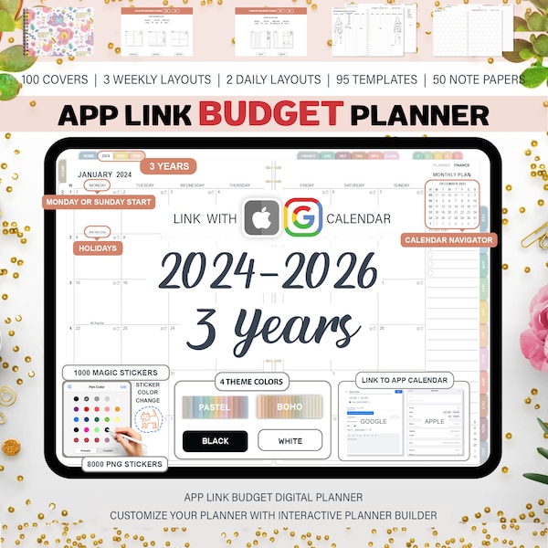 Digital Budget Planner, 2024 2025 2026, Budget Planner Goodnotes, Finance Planner, Finance Tracker, Hyperlinked Planner, GoodNotes Planner