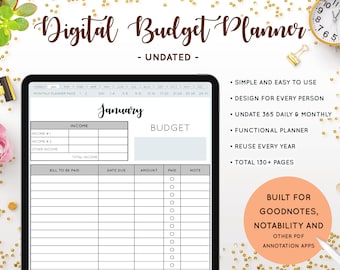 Digital Budget Planner, GoodNotes Planner, Digital Budget Planner for iPad, Undated Digital Planner, Notability, Android Digital Planner