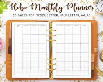 Hobonichi Monthly Printable, Undated Monthly Planner, Grid Planner, Monthly Planner Printable, Hobo Techo, Minimal, Inserts PDF Refill A4 A5
