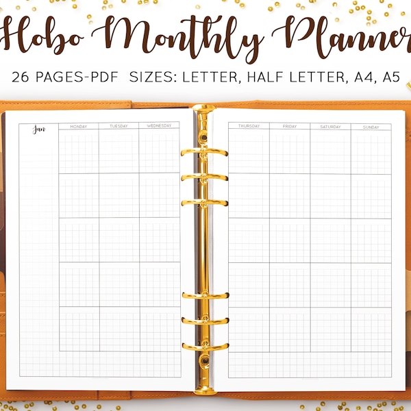 Hobonichi Monthly Printable, Undated Monthly Planner, Grid Planner, Monthly Planner Printable, Hobo Techo, Minimal, Inserts PDF Refill A4 A5