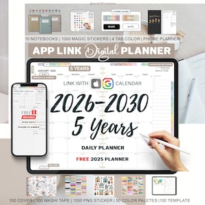 2026-2030 Digital Planner: Goodnotes, iPad, Hyperlinked (Digital Download)