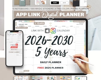 2026-2030 Digital Planner: Goodnotes, iPad, Hyperlinked (Digital Download)