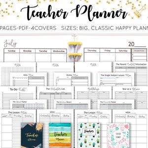 Teacher Planner, Lesson Plan Template, Academic Planner, Undated Printable, Student, High College, Home School, Mambi Happy HP Insert Refill