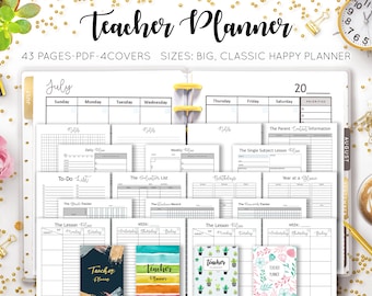 Teacher Planner, Lesson Plan Template, Academic Planner, Undated Printable, Student, High College, Home School, Mambi Happy HP Insert Refill