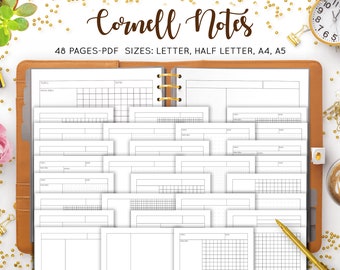 Cornell Note Template, Cornell Notes Method Paper, Note Taking Printable, Student, School, Dot Grid, Lined, Isometric, Inserts PDF Refill