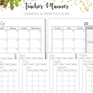 May include: A printable teacher planner featuring 12 monthly calendars, a to-do list, and a priority list. The planner is designed to help teachers organise their time and tasks.