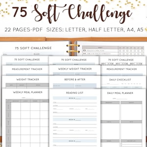 75 SOFT Challenge Tracker, 75 Day Easy Challenge, Weekly Meal Planner, Health, Weight Loss, Habit Tracker Printable, Template Inserts Refill
